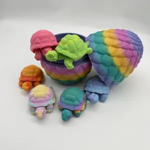 3D Printed Turtle and Egg Figurine, Turtle Designs, Jointed Rainbow Color Tortoise, Home Decor Statue, Collectible Room Decor, Party Gift, Back-To-School Present, Garden Decoration