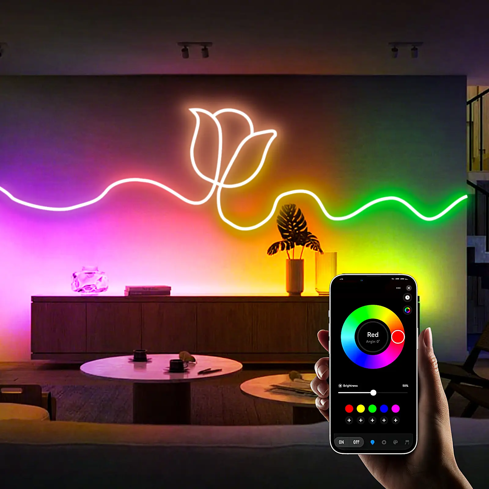 LED Smart Neon Rope Light, USB Powered Flexible Strip Light, RGB Color Changing Ambient Light For Bedroom, Living Rome, Game Room, Music Rhythm Sounds
