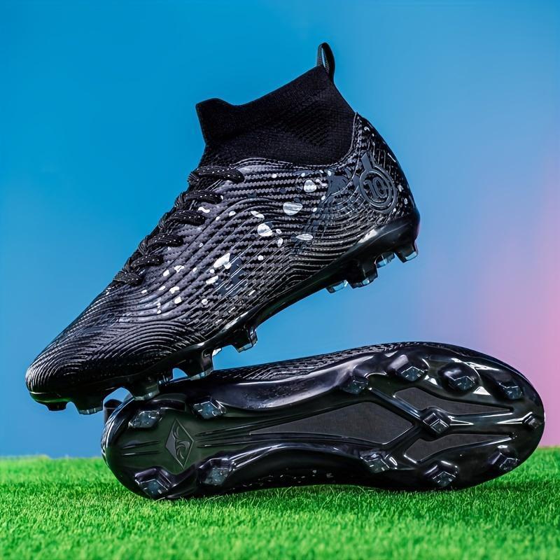 Youth Soccer Cleats High-Top Long Studs Training & Match Sports Shoes, Non-Slip, Abrasion-Resistant PU Upper, Fabric Inner, TPU Sole, Lace-Up Closure, with Camouflage Pattern for Boys, Suitable for Ages 14+, All-Season