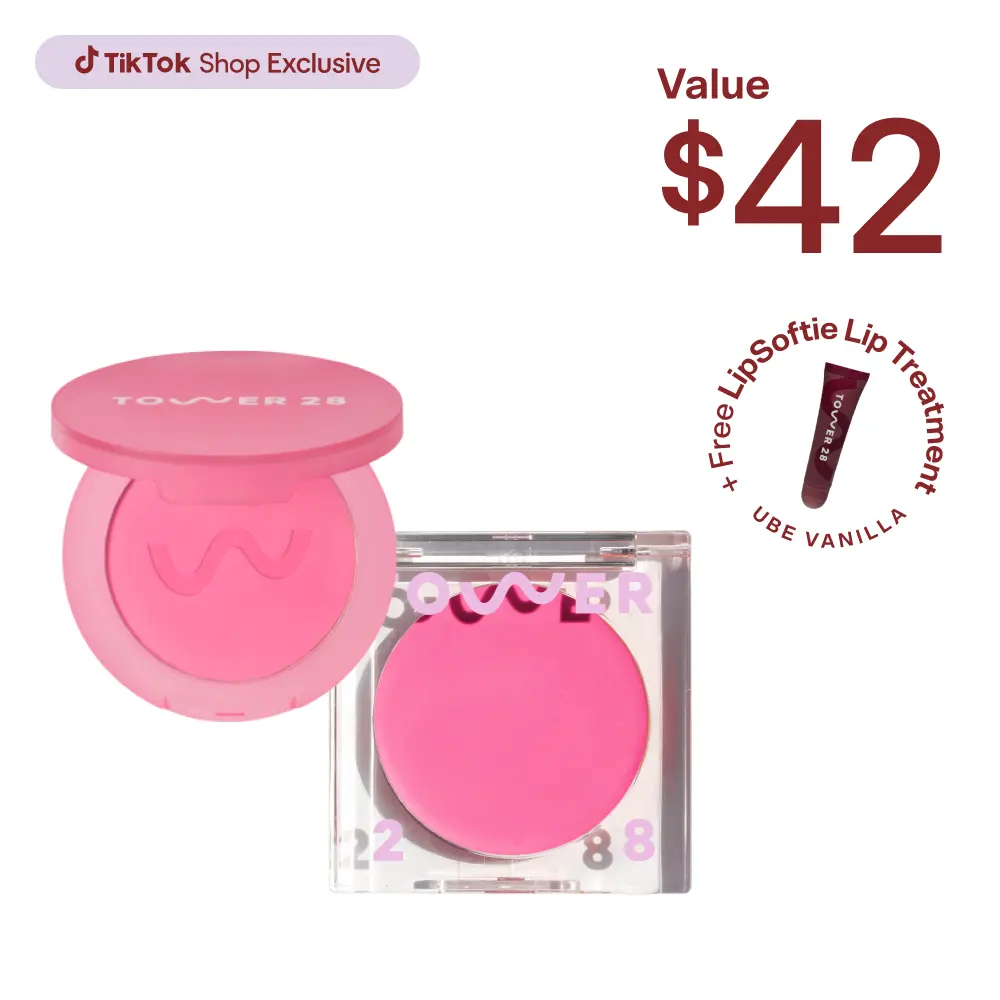 Tower 28 Cheeky Blush Duo Cream and Powder Blush Set, Full-Size BeachPlease and GetSet Powder Blush for Long-Lasting Color, Vegan & Sensitive Skin-Friendly