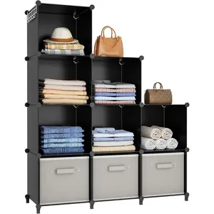 Closet Organizers and Storage, 9 Cube Storage Organizer, Portable Closet Organizer Cubes Shelves for Clothes, Bedroom, Kids Room, Bathroom, Wardrobe, Garment Racks, Black