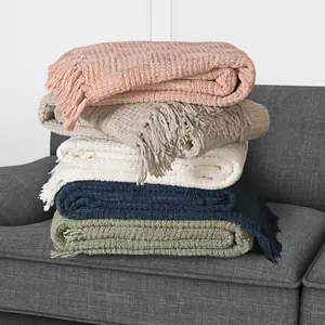 Kathy Ireland Oversized Chenille Polyester Fringed Basket Throw 50” X 70”