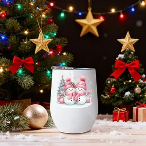 1pc 12oz Christmas water bottle, cartoon snowman couple design, durable double-walled insulated stainless steel with lid, leak-proof water cup, coffee cup, wine glass, Valentine's Day gift, Thanksgiving gift, suitable for gifting.