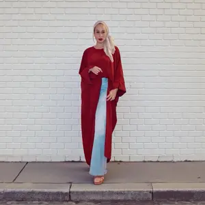 Slit Front Maxi Abaya in Maroon