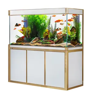 Aqua Dream 175 Gallon Tempered Glass Aquarium White and Gold Fish Tank Enclosure with LED Light, Sump Filtration System, and Submersible Aquatic Pump - Aquascaping