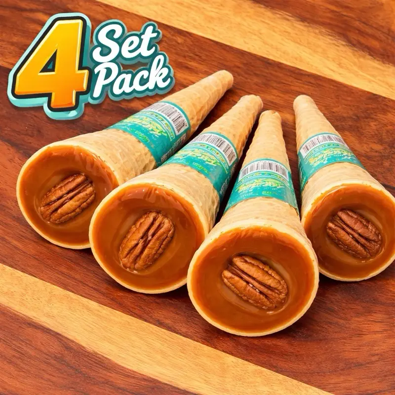 Cono de Cajeta 4pcs Set Pack with Rich Caramel Flavor and Pecan Nut Center Perfect for Snacking