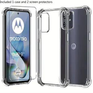 Case for Motorola Moto G54, with 2 Pieces Tempered Glass Screen Protector, Clear Phone Case Phone Protector Cover with Reinforced Corners Camera Protection Bumper Slim Fit Shockproof Casing Flexible TPU Case, Transparent