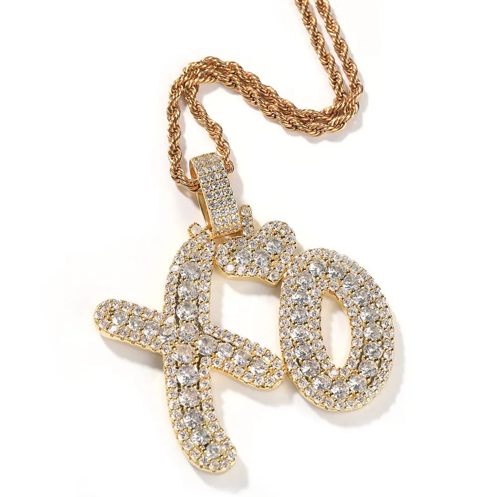 Elegant Love XO Letter Pendant Couple Necklace, Copper & AAAAA Zircon Long Engagement Fashion Costume Jewelry for Men and Women, Gold