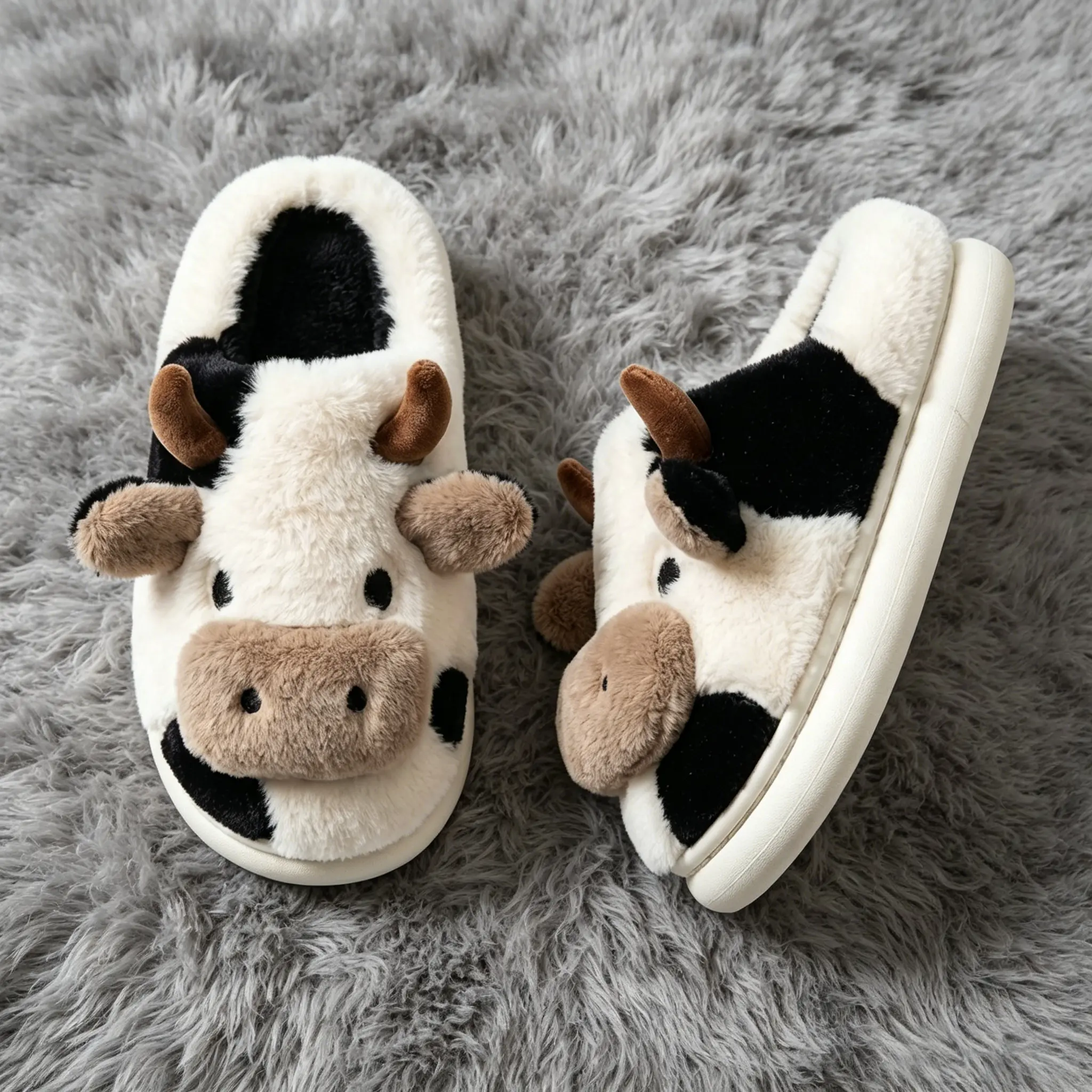 Women's Cozy Cotton Cow Slippers - Cute Animal Walking Shoes for Winter Indoor-Outdoor Use