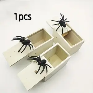 Handmade Wooden Spider Prank Box with Hidden Compartment and Fake Spiders, Dual-Purpose Desktop Organizer & Fun Gift for Young Adults