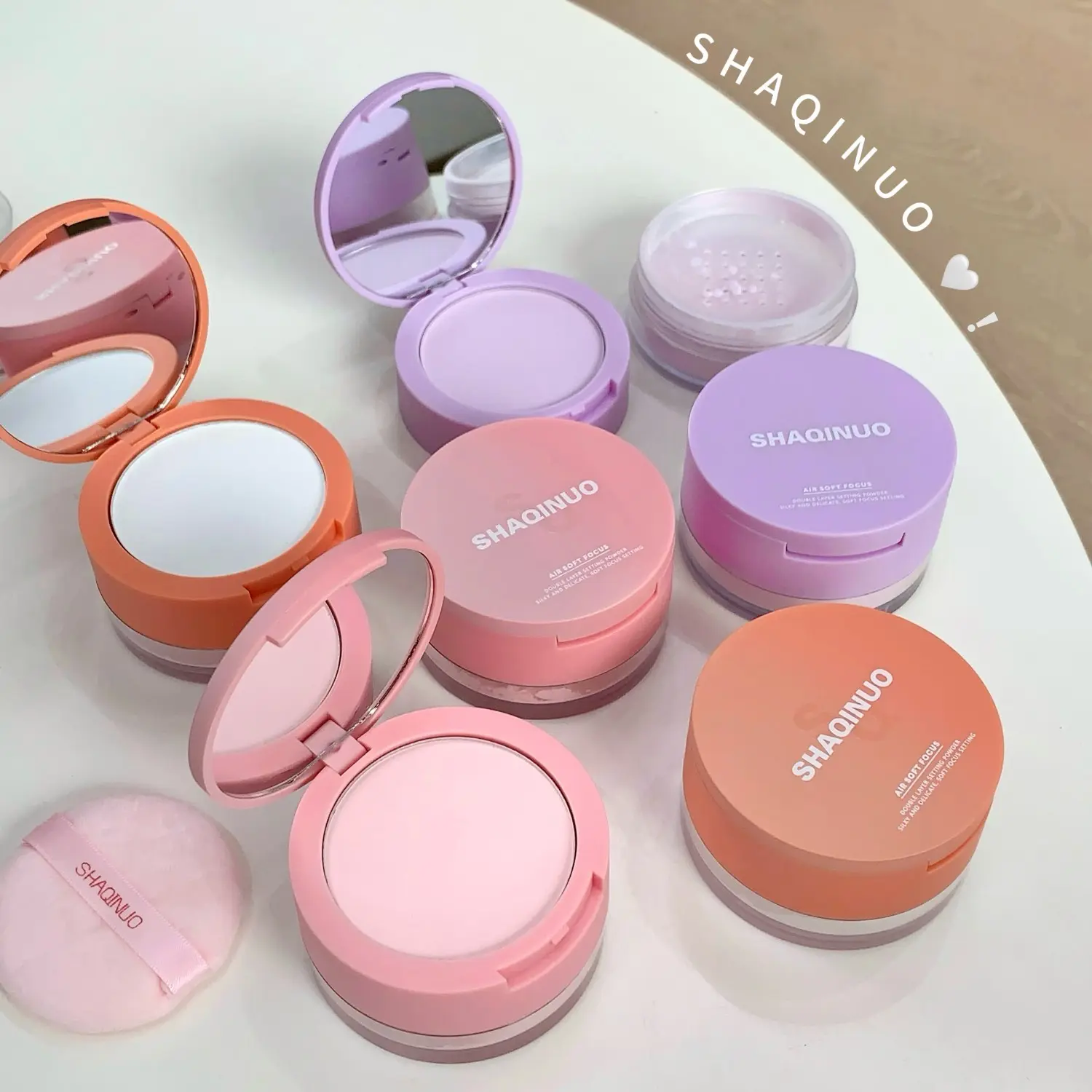shaqinuo Dual-Effect Setting Powder, 2-in-1 Oil Control Loose and Compact Powder Cosmetic, Long-Lasting Makeup for All Skin Types (10g + 7g)