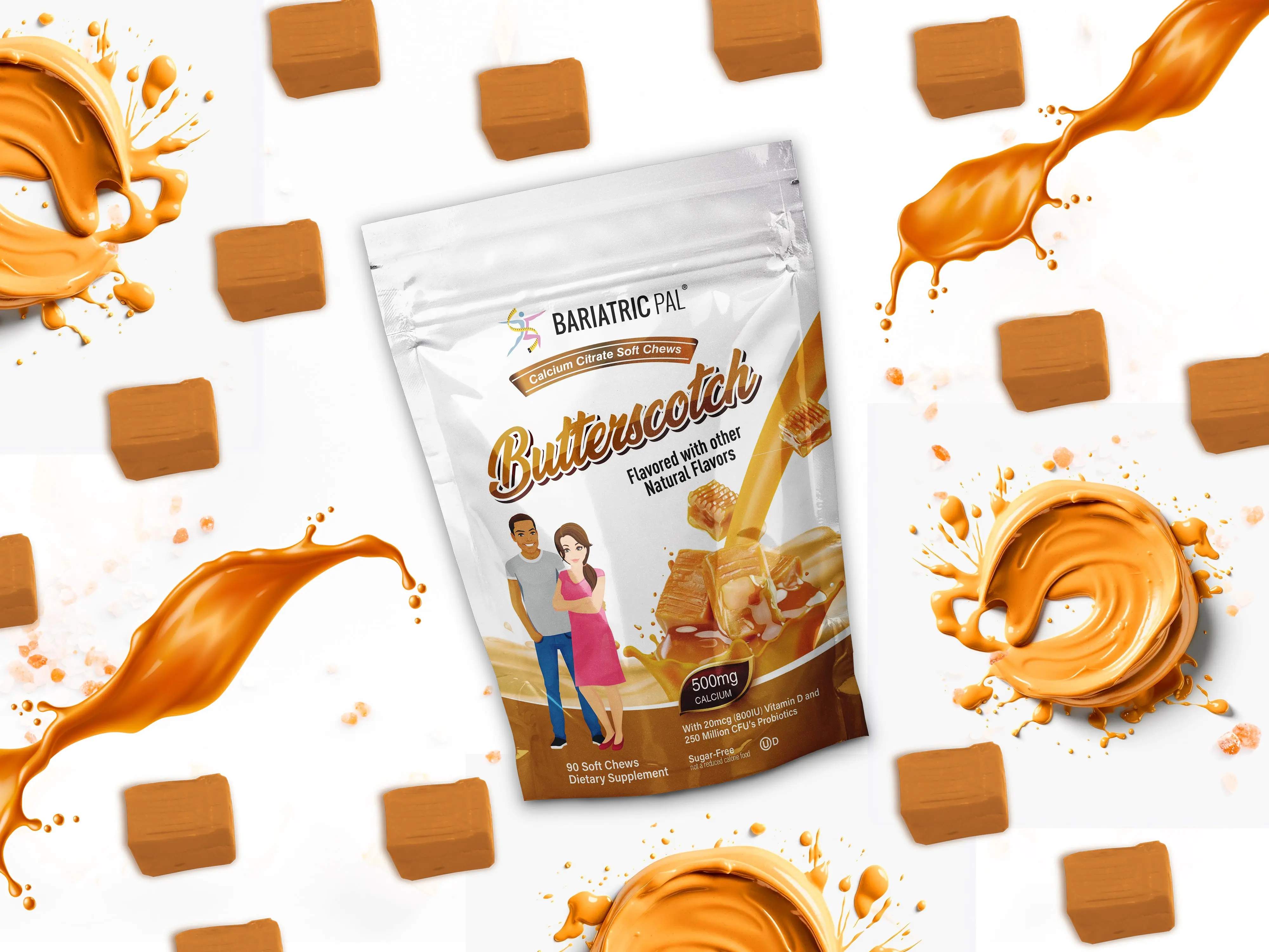 BariatricPal Sugar-Free Calcium Citrate Soft Chews 500mg with Probiotics - Butterscotch Flavor