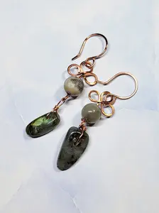 Celtic Knot Inspired Dangle Earrings with Labradorite Chip Beads Unisex Quality Square Copper Wire Unique Artwork for Any Occasion