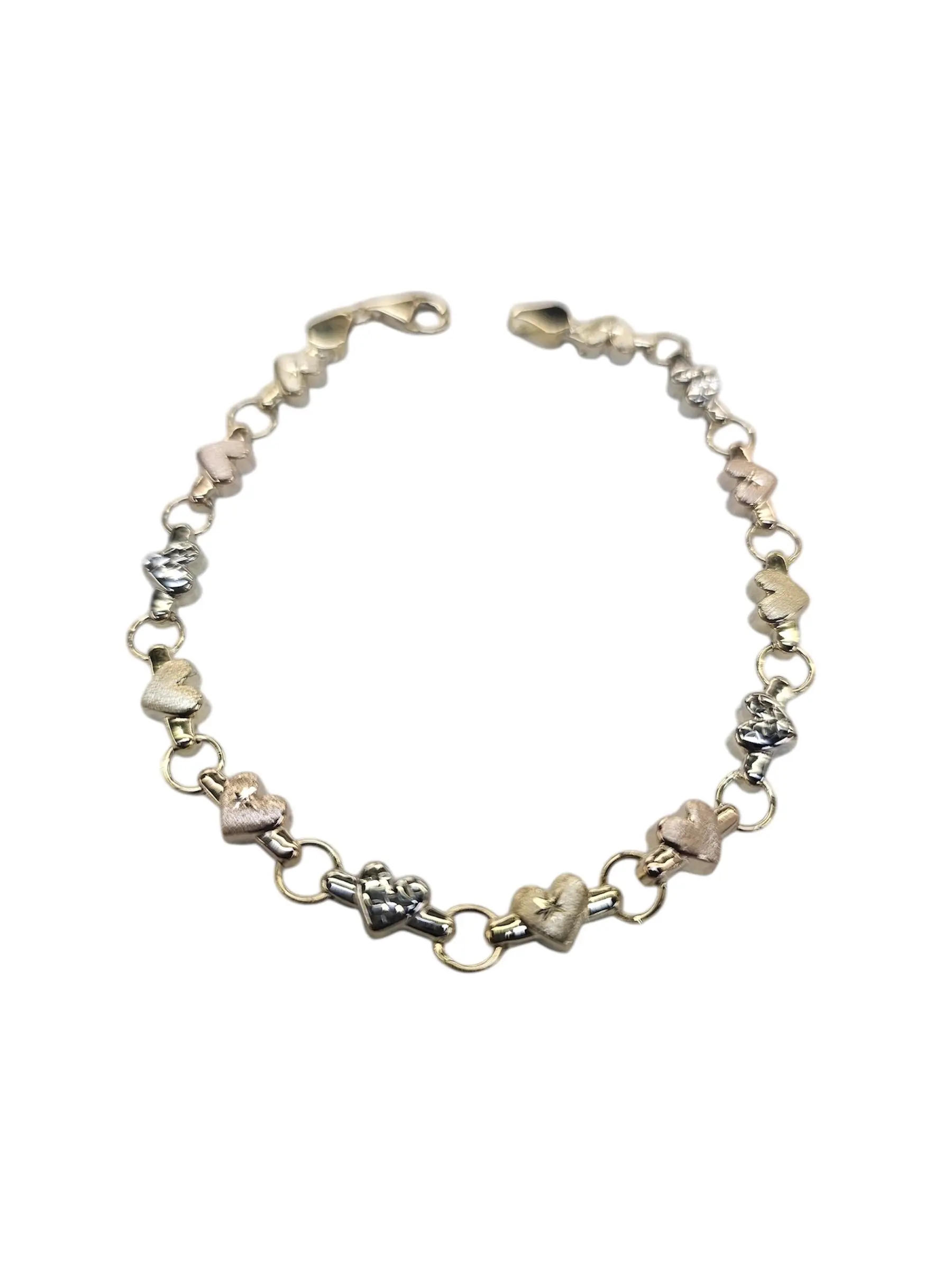 Pulsera 3 oros de corazon pequeño size 7" oro 14k