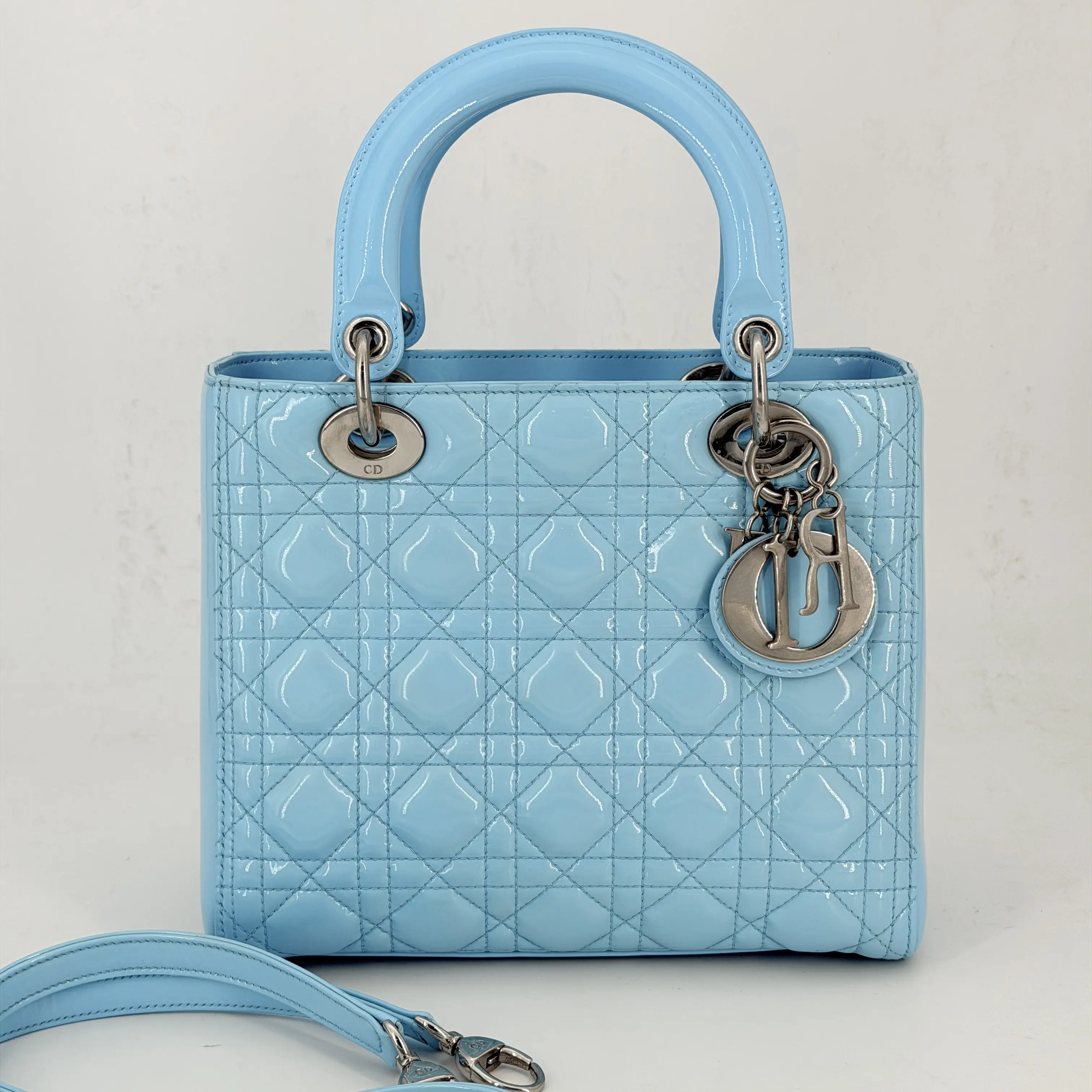 Pre-owned Dior patent Shoulder Bags Christian Blue Lady Handle Bag