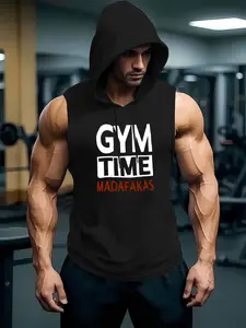 Men's Sleeveless Hoodie Vest, Breathable Quick-Dry Fabric, Gym Training Style, Tiktok Trend Muscle Fit, Athletic Training Apparel, Sports Fashion Brand, Sports Fitness Vest, Athletic Workout Clothing