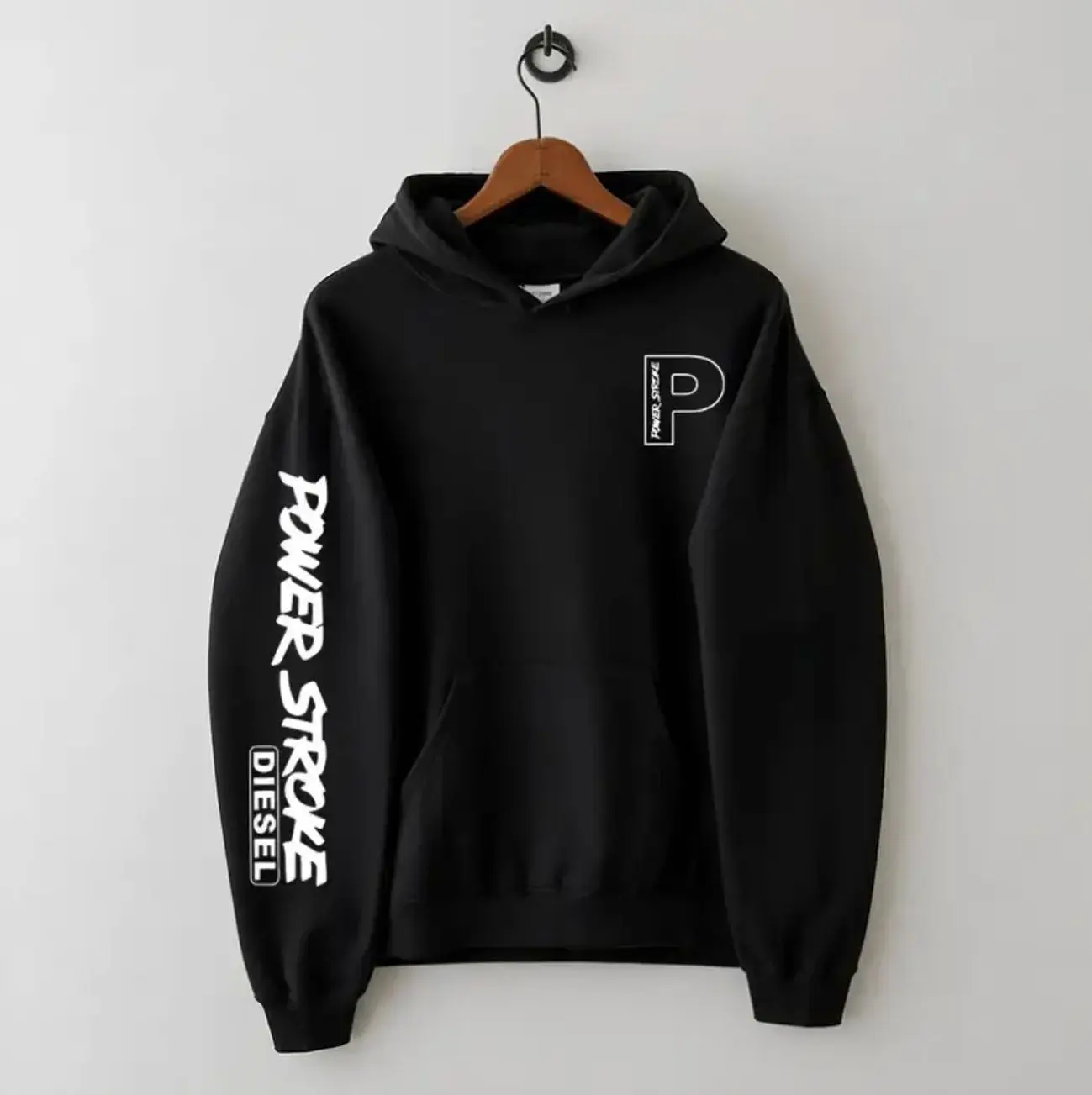 Power Stroke Diesel Hoodie, Ford Power Stroke With Bold Text Design Hoodie, Performance Graphic Hoodie, Full Size, Full Color