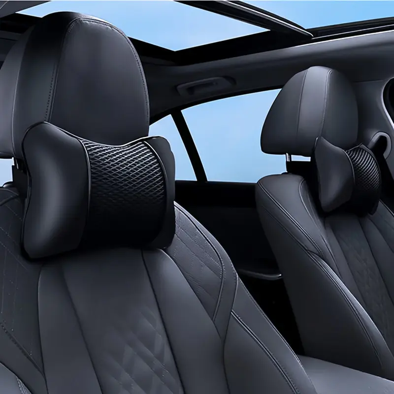 2pcs Universal Car Adjustable Headrest Set PU Leather Mesh Breathable Neck Pillows, Soft Comfortable Seat Rest Cushions, Automotive Interior Accessories Decorations