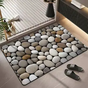 Pebble Texture Border Flannel Door Mat Decorative Rug – Soft flannel, non-slip backing, absorbent & dirt-resistant. Ideal for entryways and bathrooms, durable and easy to clean, with a realistic pebble design for a natural, spa-like vibe.