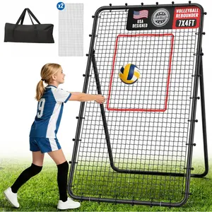 Volleyball Rebounder Net 7x4 FT 5-Angle Adjustable Bounce Back Net Steel Frame PE Training Net for Volleying Spiking Rust-Resistant Durable with Travel Bag 2 Nets