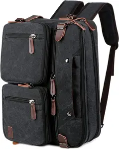 FR Fashion Co. 17" Convertible Briefcase Backpack - 3-in-1 Design, Adjustable Straps, Premium Zipper, Washed Canvas, Laptop Compatible, Multifunctional for Work & Travel, 2 Main Compartments, 9 External Pockets