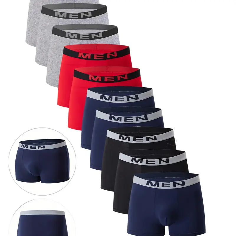 Men's Briefs Set of 10, Solid Color Letter Waistband, Casual Fitted Athletic Sport Underwear, Men's Four-Corner Panties, All Seasons, Underwear Boxers