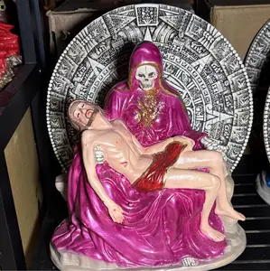 Santa Muerte with Jesus Christ Pink Aztec Calendar