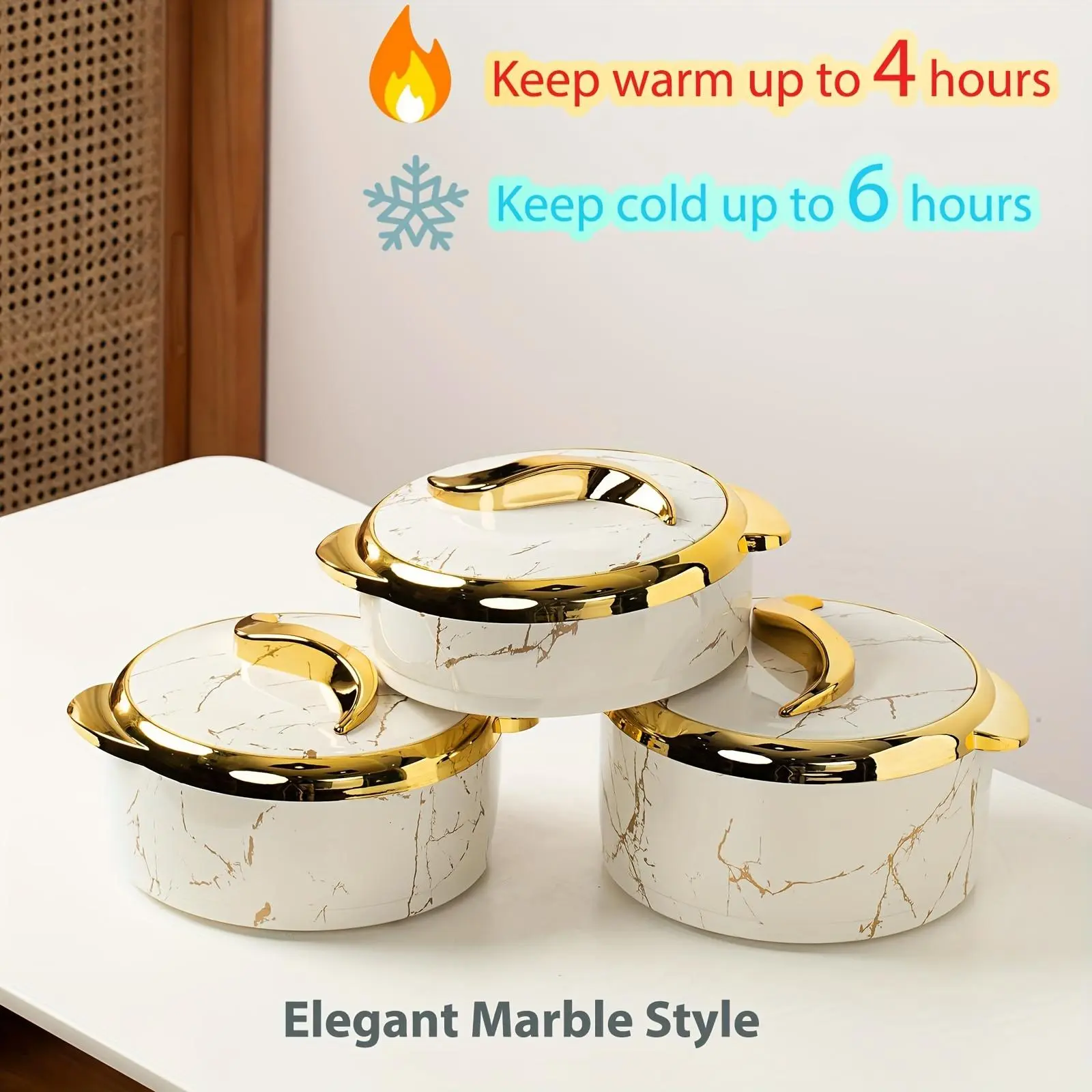 3-Piece Multi-Color Touch Food Warmer Set with Lid, Modern ABS Insulation Shell, Stainless Steel Canister Storage Boxes, Non-Stick Durable Cookware, White Box for Hot & Cold Food, Home Storage Organization Supplies
