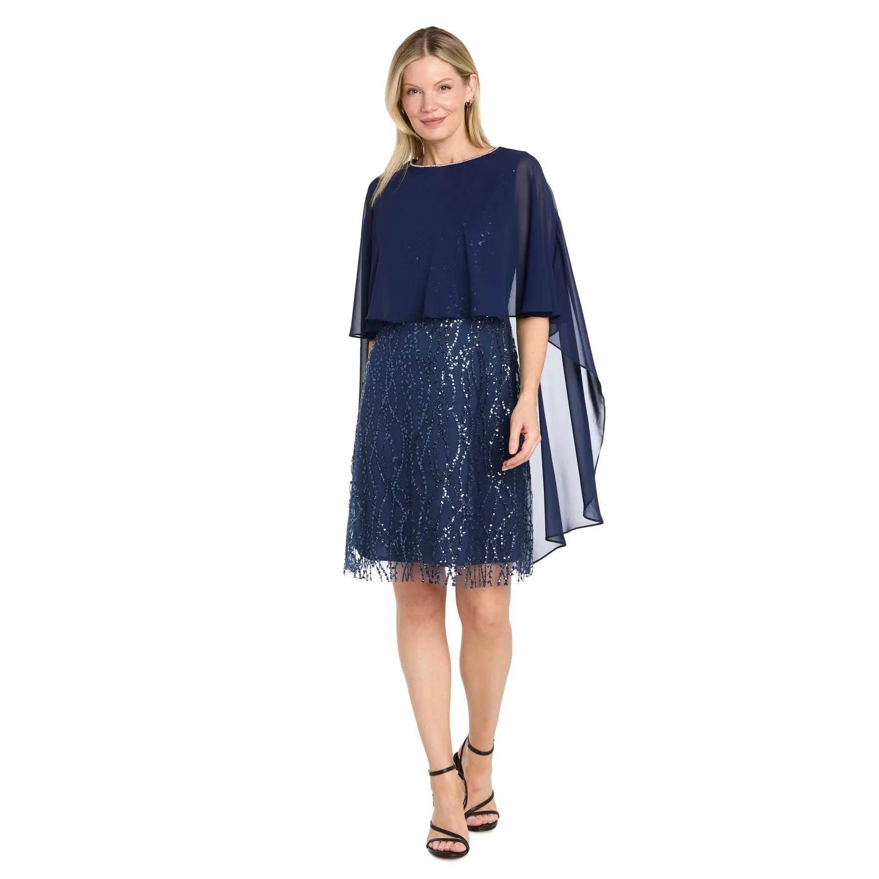 Embellished Cape Overlay Dress - Petite