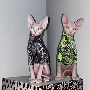 Hairless Cat Clothes Sphinx Devon Slim Fit Spring Summer Trendy Hip-Hop Snake Print Bottoms, Stylish Casual Wear for Cats