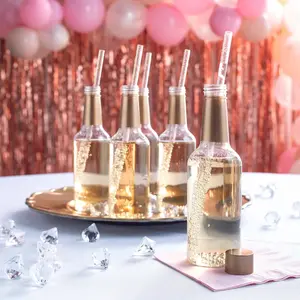 48 Pc. Mini Plastic Champagne Bottles with Glitter Straws for 24