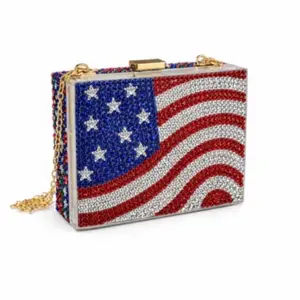 United States USA Luxe Crystal Flag Design Clutch Bag