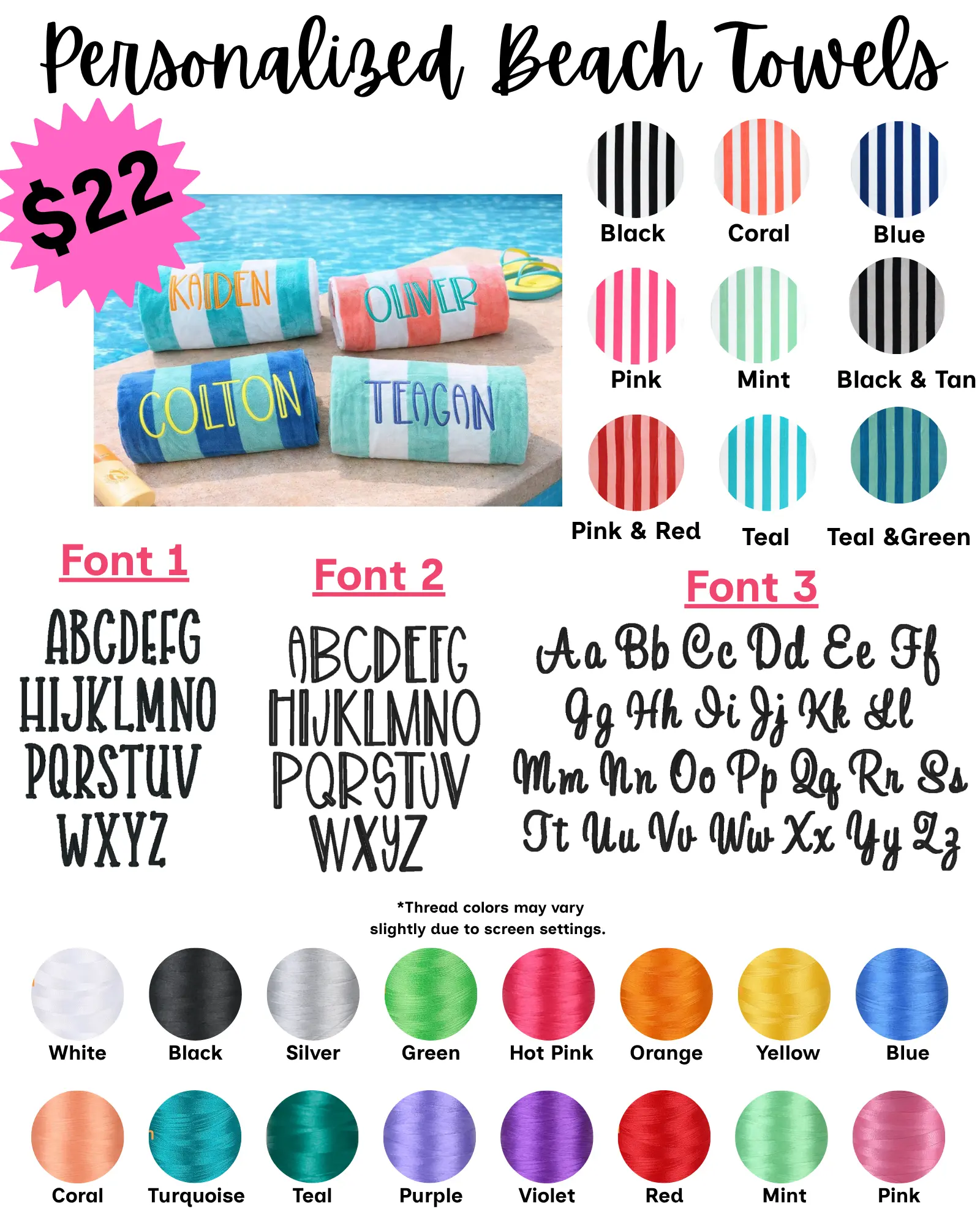 Personalized Beach Towels,  Beach Towels with Name, Kids & Adult Pool Towel, Custom Summer Gift,  Vacation Essentials,
