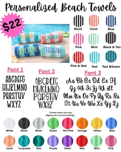 Personalized Beach Towels,  Beach Towels with Name, Kids & Adult Pool Towel, Custom Summer Gift,  Vacation Essentials,