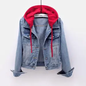 Women's Denim Short Jacket Long Sleeve Slim Fit Hooded Coat Womenswear Tops Casual Comfort detachable hood