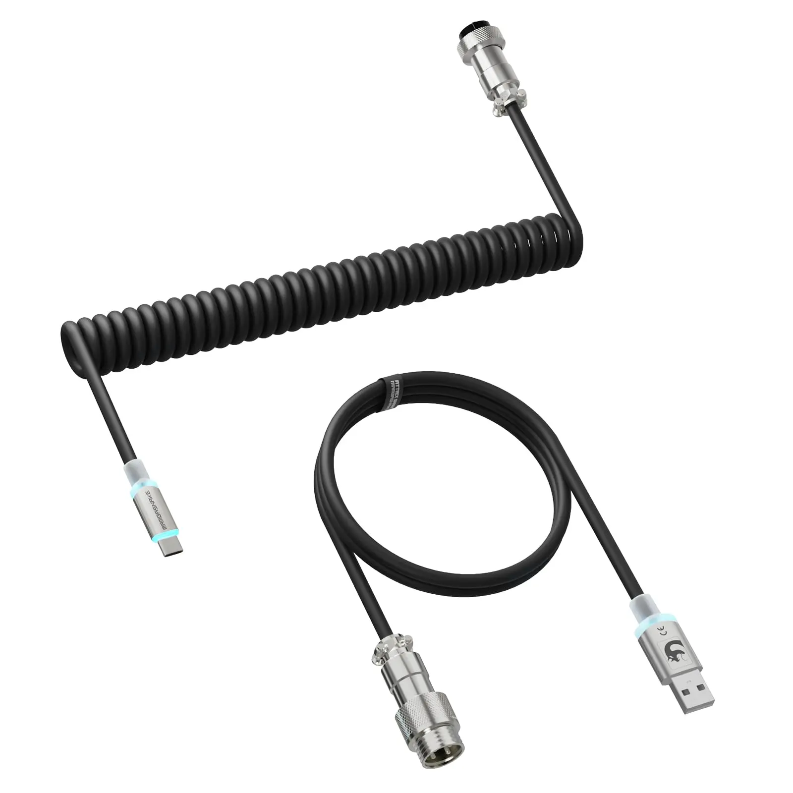 ATTACK SHARK Coiled Keyboard Cable, Professional Custom USB-C Aviator Cable for Gaming Keyboards, Stable Dual-sleeved Design, Detachable Aviator Cable for PC Gamer, Type C Wired USB C Cables, Typec Cable