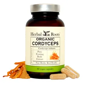 Herbal Roots Organic Cordyceps - Fruiting Body Extract Mushroom Capsules - Immune & Energy Support - 60 Vegan Capsules
