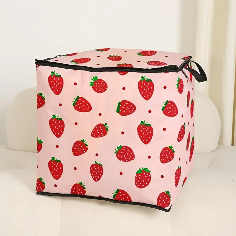 Strawberry Pattern Storage Bag, 1 Count Cute Strawberry Pattern Quilt Storage Bag with Handle, Durable Bedding Organizer for Home Use, Space Saving Storage, Storage Carrying Bag, Space Saving Bags