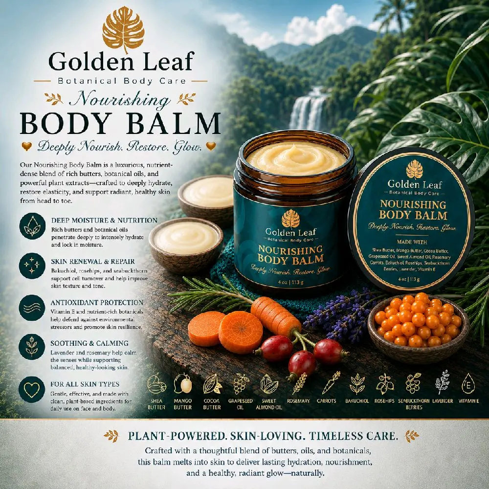 Golden Leaf Vegan Wax-Free Lightweight Anti-Aging Relief Balm - Dry, Itchy Skin Moisturizer for Face & Body with Rosemary, Redness Repair, Collagen Boost & Gentle Daily Hydration for Plump, Glowing Skin