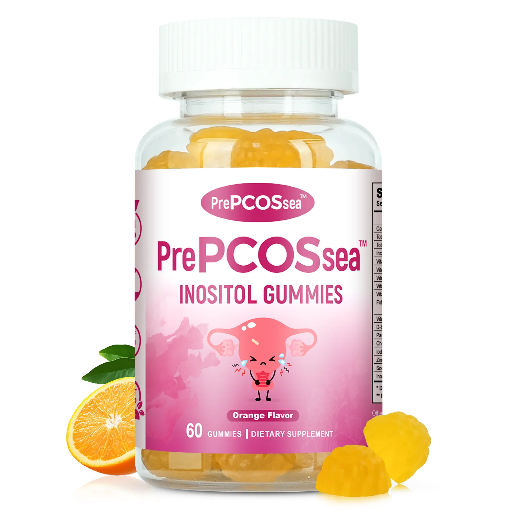 PrePCOSsea Gummies for Women Menstrual Cycle & Hormonal Balance, 60 Count Ovarian Support Gummies with Myo-Inositol, Folate, and Vitamins, Orange Flavor PrePCOSsea Vitamins Gummies