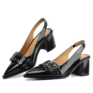 Black Women's Buckle Slingback Heels Pumps
