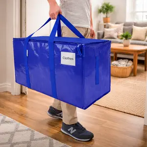 6 Pack Extra Large Heavy Duty Moving Totes with Zippers, Long Carrying Handles and Label Pocket,Reusable Storage Bags for Clothes, Comforters, Pillows, Books, Shoes and Dorm Items, Foldable Water-Resistant Packing Bags for Moving, Laundry and Space Saving