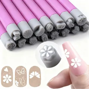 30pcs Nail Art Stamping Tools Set, Precision Manicure Kit with Various Floral Templates, No Scent, Nail Stamper Pen, DIY Nail Designs, Flower Design Nails