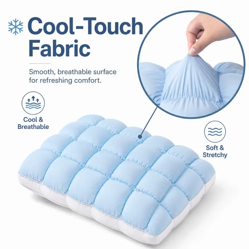 Refresh & Cool Quilted Pillow, Cool-Touch Breathable Bed Cushion for Hot Sleepers, Soft Fluffy Summer Sleeping Essential