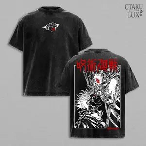Yuji Itadori Sukuna Vessel Form Jujutsu Kaisen Anime Graphic Tee Vintage Washed Oversized Dark Streetwear T Shirt Soft Cotton Unisex Apparel Curse Energy Aesthetic Gift