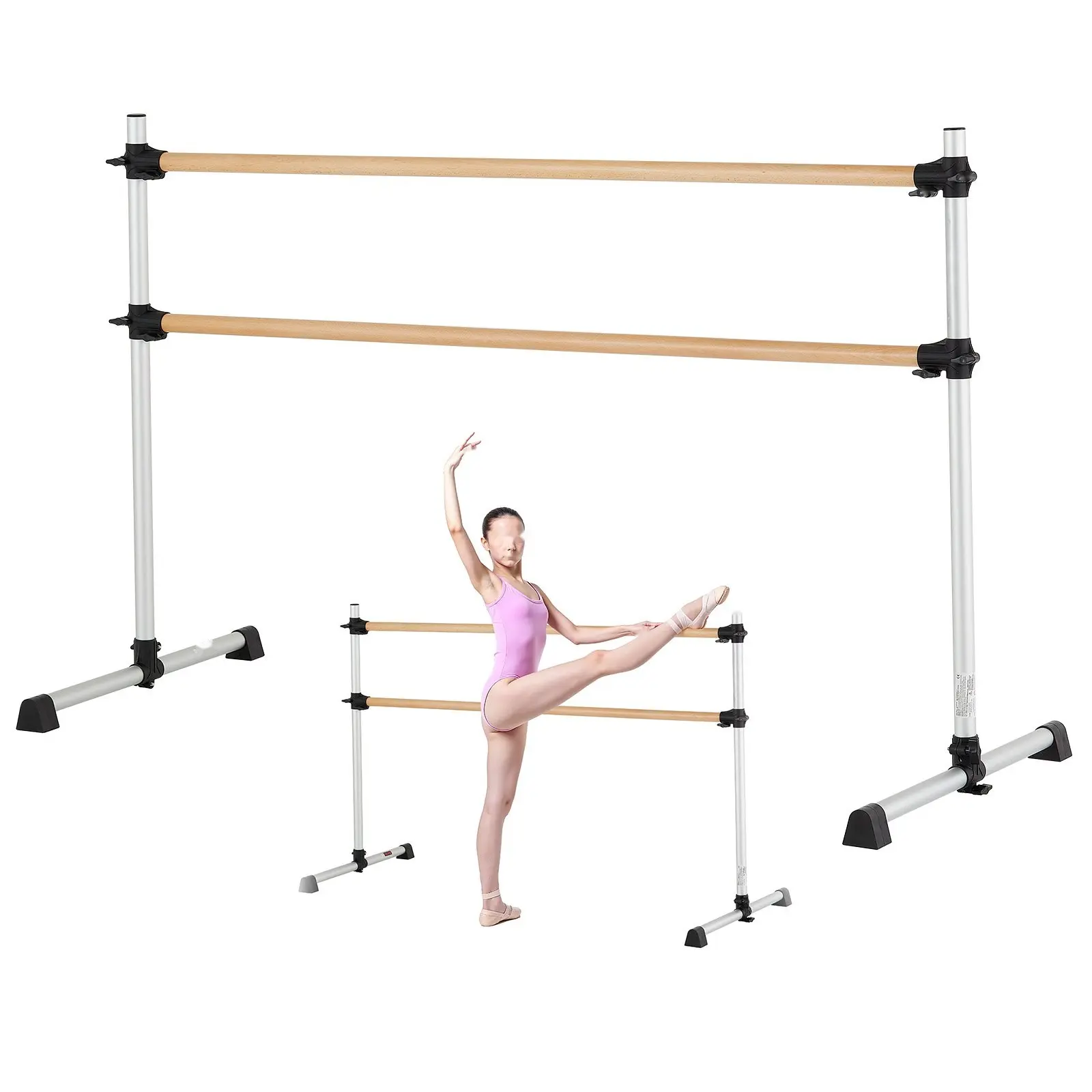 6-Foot Ballet Barre Freestanding Portable Fitness Dance Bar Height Adjustable For Home Gym Use, Sturdy Steel Construction With Non-Slip Feet, Easy Assembly, Safe Locking Mechanism, Ideal For Ballet Practice, Dance Training