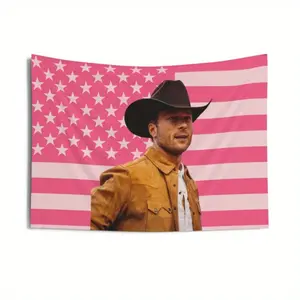 Stylish Pink American Flag Wall Tapestry with Cowboy Star Design – Soft Velvet Polyester, Trendy Home Decor for Bedroom, Living Room, Office – Easy Installation, Perfect Valentine’s Day Gift