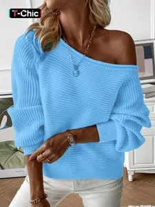 Solid Color V-neck Ribbed Loose Drop Shoulder Crop Top Batwing Sleeve Sweater