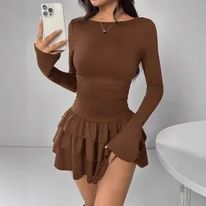 New Women’s Fall Winter Solid Color Long Sleeve Dress, Slim Fit Elegant Bodycon Midi Dress, Stylish Sophisticated Casual Dress for Women, Premium Look Flattering Outfits for Daily & Party Wear
