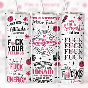 Funny Sarcastic Quote 20oz & 40oz Skinny Tumbler, Sassy Attitude Stainless Steel Travel Mug, Pink Aesthetic Cup, Bold Quote Drinkware, Insulated Coffee Tumbler With Straw, Trendy Gift For Best Friends, Coworkers And Sarcasm Lovers